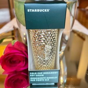 Starbucks Studded Gold Chrome Keychain/Ornament Holiday 2022